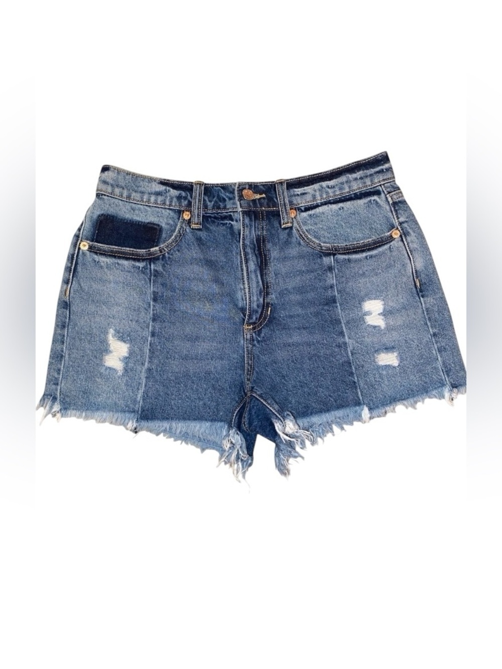 FRANCESCA’S SNEAK PEEK Frayed Hem Distressed Denim Cut-Offs in Blue SZ MED NWT